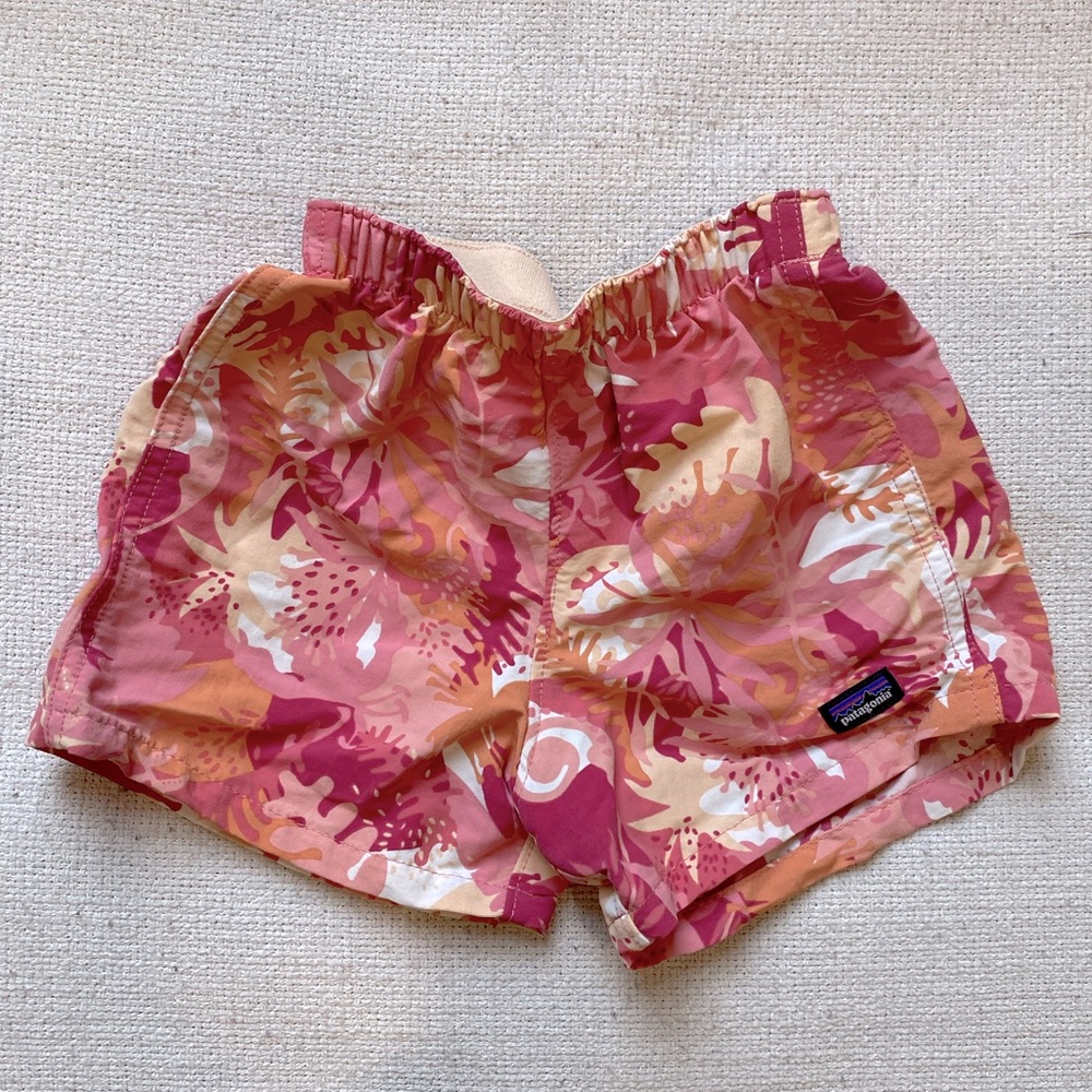 Patagonia pink and orange board shorts, sz 6-12m